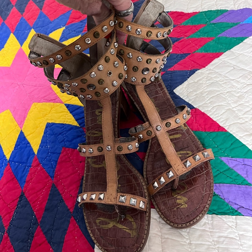 Sam Edelman, brown studded block, heel sandals. Size 10.
